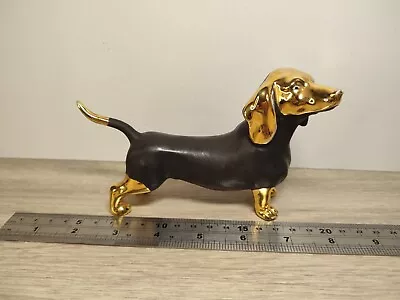 Gold & Black Ceramic Dachshund Dog Standing Figure - Length Approx. 13.0cm • $6.20