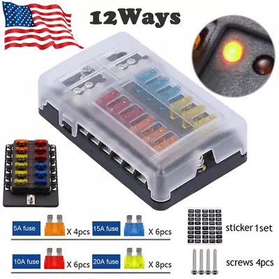 12 Way Blade Fuse Holder Block Car Boat Fuse Box With LED Indicator Fuse Block • $19.99