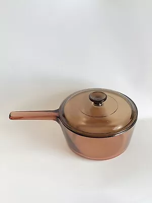 Corning FRANCE Visions Amber Brown Cookware 2.5L Sauce Pan Pot Pyrex Lid • $25