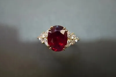 2Ct Oval Lab Created Ruby Diamond Engagement Women's Ring 14K Yellow Gold Finish • $91.59
