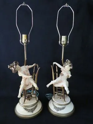 Set Vintage Collection Francaise Spelter Lamps Girl With Cat French Moreau Style • $295