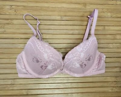 La Senza Beyond Sexy Lace Overlay Push Up Underwire Bra 32B Pink Padded  • $9.99