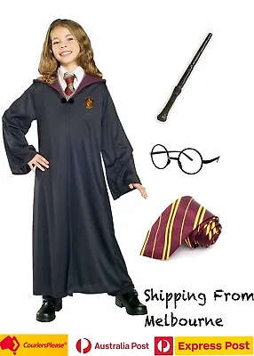 Harry Potter Hermione Gryffindor Kids Costume Book Week Robe Tie Magic Wand 4pcs • $27.95