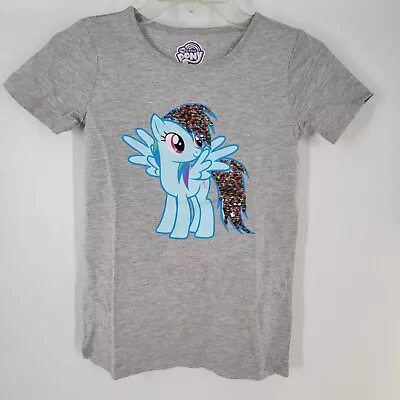 My Little Pony Girls Graphic T-Shirt S/S  Blue Pony Sequins Size L 12 ~ Gray NEW • $10.99