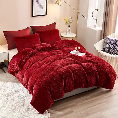 5 Pcs Plush Shaggy Duvet Cover Luxury Ultra Soft Crystal Velvet Bedding Set • $70