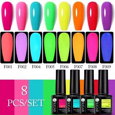 7.5ML 8Pcs Fluorescent Glow-in-dark Gel Nail Polish Set UV LED Nail Varnishes • $38.22