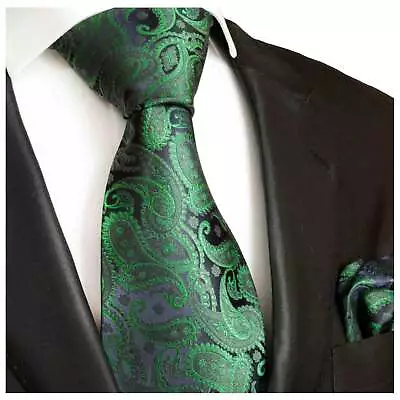 Men's Silk Tie Set By Paul Malone . Emerald And Navy Paisley • $29.99