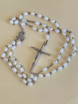 Vintage Italian Rosary Mother Of Pearl Beaded Paryer Beads Measures 21  Long • $45