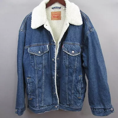 Levi's Mens Jean Jacket Size L Sherpa Lined Faux Shearling Denim Snap Button • $38.12