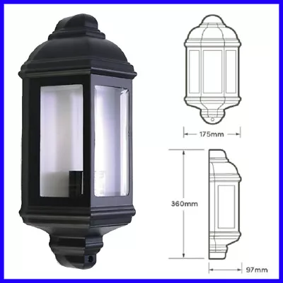 LED Outdoor Exterior Half Lantern 3 Sided Wall Mounted Porch Garden Light Black • £20.85