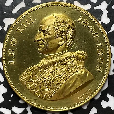 1893 Vatican City Leo XIII Papal Medal Gilt Bronze Lot#D4090 46mm Cleaned • $50