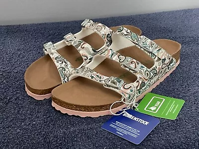 New Womens Birkenstock Florida Paisley Floral Sandals Sz 40 Eur Narrow Fit Vegan • $72.50