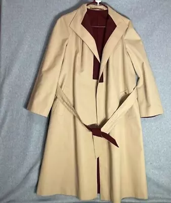 VTG 1970s Etienne Aigner Reversible Trench Coat Women's Size 8P Khaki Red Belted • $48.98