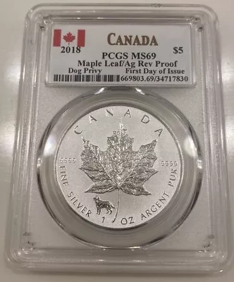 2018 Canada PGCS MS69 Rev Proof/maple Leaf Dog Privy $5 • $38