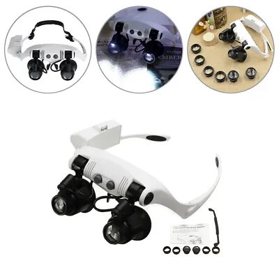 Magnifying Glass Headset LED Light Head Headband Magnifier Loupe Jeweler 8 Lens • £10.70