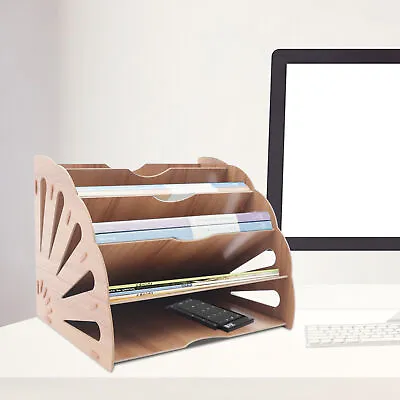 5 Slots Wood File Holder Magazine Rack Desk Paper Organizer Office Mail Divider • $19.95