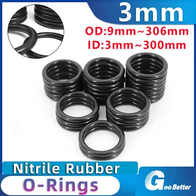 9mm-306mm OD Metric Nitrile Rubber O Ring 3mm Cross Section O-Rings Oil Seals • £2.63