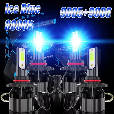 Combo 9005 9006 Iced Blue 8000K COB LED Headlight Kit Bulbs High Low Beam US • $25.89