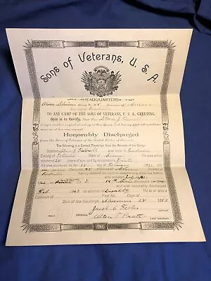 $39.99 • Buy Antique Sons Of Veterans United States Discharge Documents Civil War Soldier
