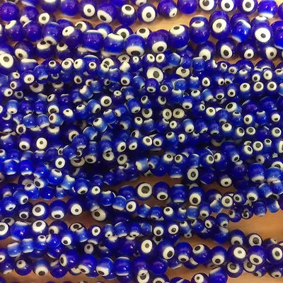 $4.34 • Buy Evil Eye Handmade Lampwork Round Beads Various Sizes Full Strand