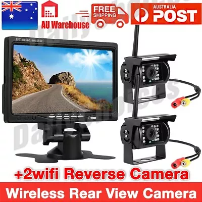 7  Wireless Rear View Monitor +2 WIFI Reverse Camera Kit Caravan Bus Truck 12V • $87.95