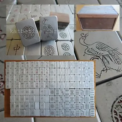 Aluminum & Bamboo 140 Tiles Vtg 1920s Mahjong Set Wood Box Japanese Mah Jongg • $2600