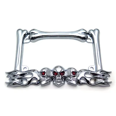 Cruiser Accessories Skull & Flame Motorcycle License Plate Frame (Chrome) • $20.69