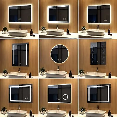 LED Bathroom Mirror/Cabinet Illuminated  With Demister/Shaver Socket/Clock/BT • £86.99