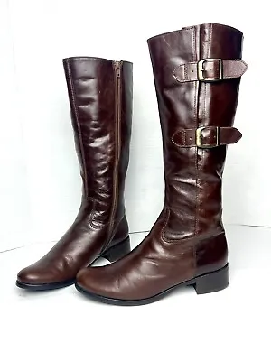 Women’s Size 6 Gabor Buckle Tall Dark Brown Leather Boots Zip Up - Beautiful! • $33.95