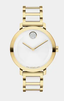Movado Bold Evolution 3601238 White Ceramic Gold Tone Swiss Watch Box & Papers • $675