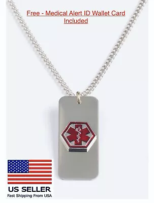 Diabetic Medical Alert ID Necklace -USA Made FREE ID Wallet CardEngraving  • $12.99