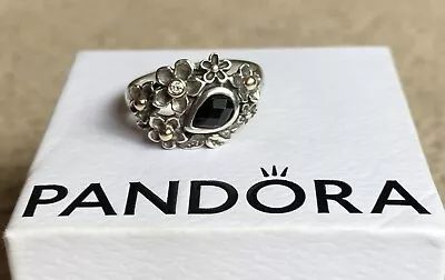 Pandora Dew Drop On Flowers Ring Black Onyx & Diamond Size 50 • £140