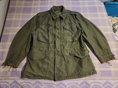 Vintage Jacket USMC Field Coat Sateen OG 107 M-65 1955 Cotton Slide Fastener Med • $59.95