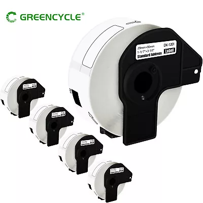 Greencycle 5Rolls 1-1/7 X3-1/2  White Label For Brother DK-1201 QL-580N 1060N • $28.99