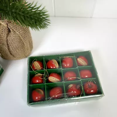 Vintage Handcrafted Wooden Miniature Apple Christmas Mini Ornaments (Set Of 12) • $12