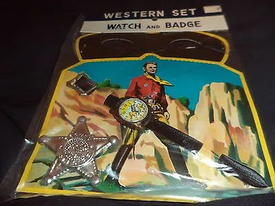 $24.99 • Buy Old 1950's WESTERN Toy SET - Watch Badge & Lone Ranger Style Mask 