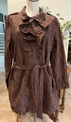 DUE PER DUE Womens X-Large Brown Crinkled Ruffled Tie Waist 3/4 Length Jacket • $29.99