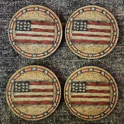 ThirstyStone American Flag Sandstone Coasters Vintage Set Of 4 • $11.99