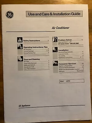 GE Air Conditioner Model ASP05 Installation/Operation Guide  Manual Only  • $7