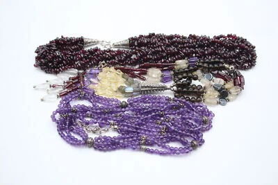 £15 • Buy 3 X .925 Sterling Silver (6g) Clasp NECKLACES Inc. Gemstone, Garnet, Amethyst
