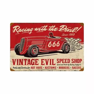 Vintage Evil Speed Shop Devil Car Racing 18  Heavy Duty Usa Made Metal Adv Sign • $82.50