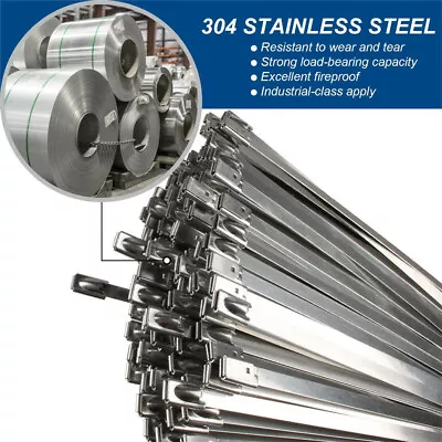 £7.92 • Buy 100X Stainless Steel Cable Ties Self-Locking 300X4.6mm Head Wrap Exhaust Zip Tie