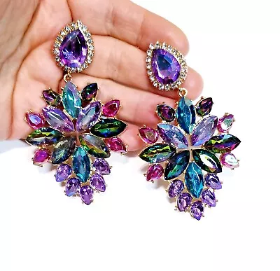 Multi Crystal Bridesmaid Rhinestone Chandelier Drop Earrings 3.6 Inch Jewelry • $34.99