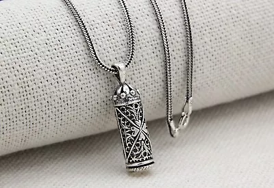 £43.50 • Buy Turkish 925 Silver Cylinder Taweez Talisman Stash Vial Tube Pendant Necklace #16