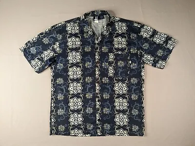 Vintage No Fear Hawaiian Shirt Adult Medium Navy Floral Dragons Button Up USA • $21.25