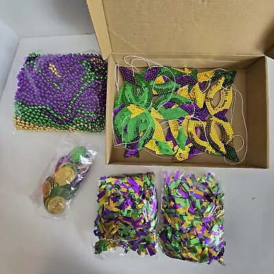 110 Pcs Mardi Gras Party Decorations Beads Necklace Mask Garland Doubloon Coins • $19.98