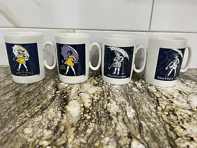 RARE Collector Cups 4 Vtg Morton Salt Umbrella Girl When It Rains It Pours Japan • $20