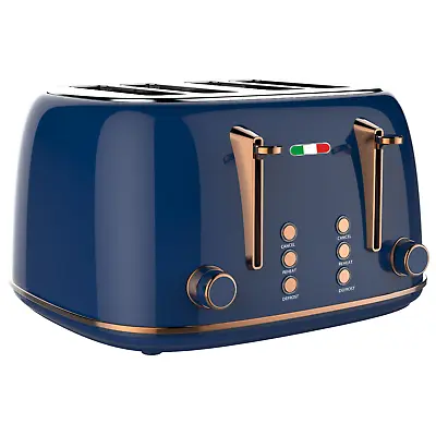 Vintage Electric 4 Slice Toaster Copper Blue Stainless Steel 1650W Not DeLonghi • $109.99