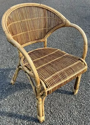 Vtg Franco Albini Armchair Occasional Bamboo Wicker Cane Rattan Chair Tiki Boho • £150