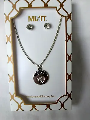 Grandma Necklace Earring Set Silver Tone Rhinestone Gift Present NIB New • $13.99